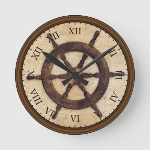 Vintage Wood Helm  Round Clock