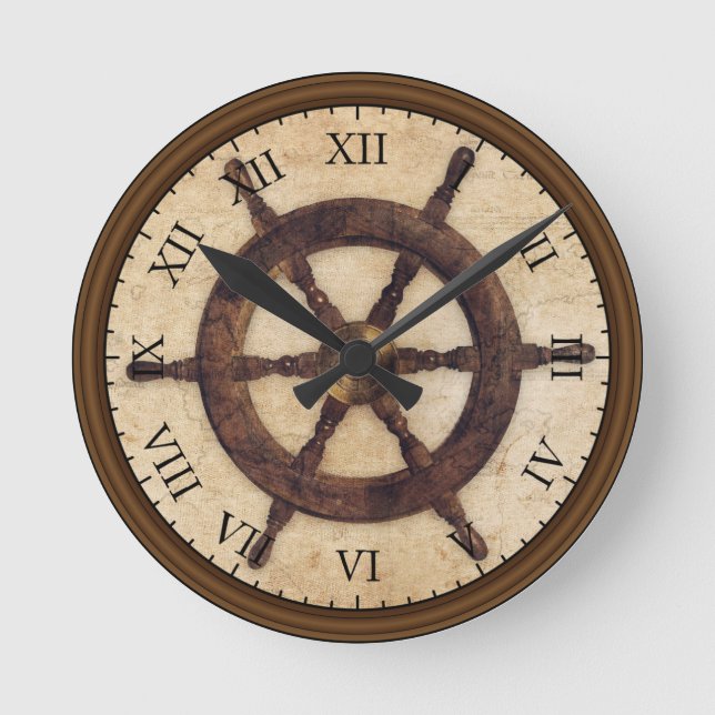 Vintage Wood Helm  Round Clock (Front)