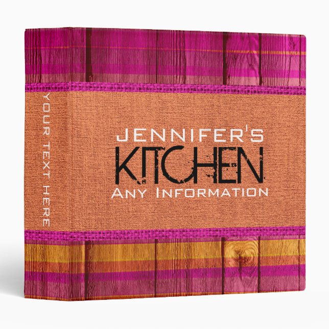 Vintage Wood Kitchen Burlap Look Binder (Front/Spine)