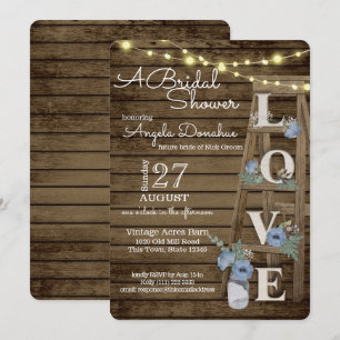 Vintage Wood Ladder Blue Bridal Shower Invitation