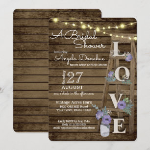 Vintage Wood Ladder Purple Bridal Shower Invitation