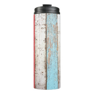 Vintage Wood: Multicolored Cracked Texture. Thermal Tumbler