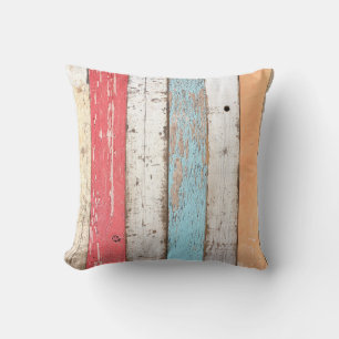 Vintage Wood: Multicolored Cracked Texture. Throw Pillow