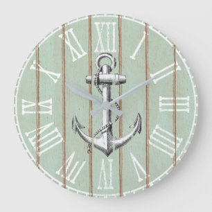 Vintage Wood Rustic Anchor Nautical Large Clock