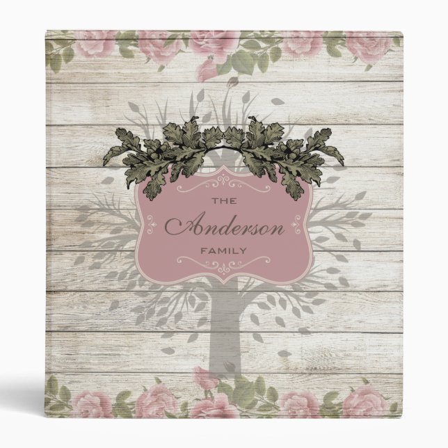 Vintage Wood Rustic Rose Family Tree Genealogy Binder (Front)