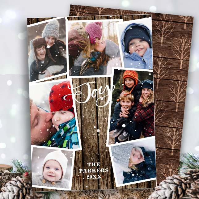 Vintage Wood Snowflakes Bokeh Overlay Photo Holiday Card (Creator Uploaded)