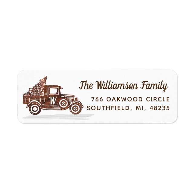 Vintage Wood Truck Christmas Tree Monogram Address (Front)