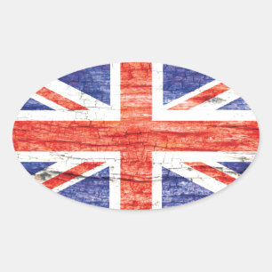 Vintage Wood Union Jack British(UK) Flag Oval Sticker