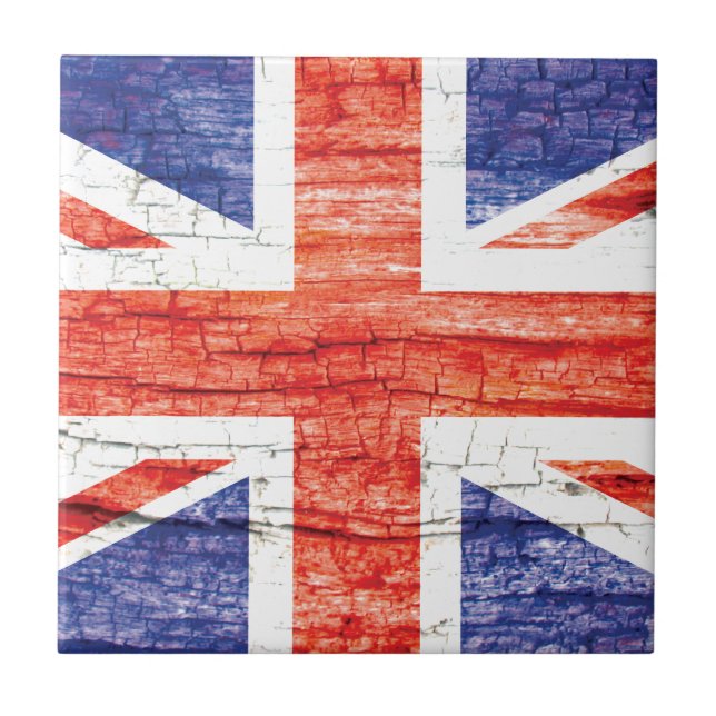 Vintage Wood Union Jack British(UK) Flag Tile (Front)
