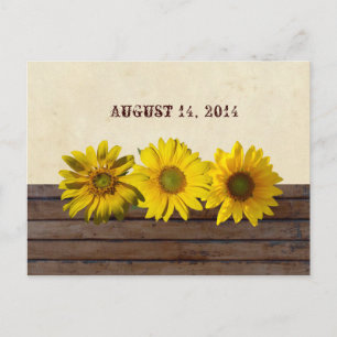 Vintage Wood Yellow Sunflower Save the Date Announcement Postcard