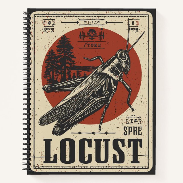 Vintage Woodblock Locust | Insect Portrait Notebook (Front)