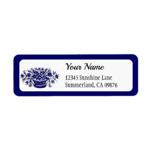 Vintage Woodcut Blue Floral Editable Address Label