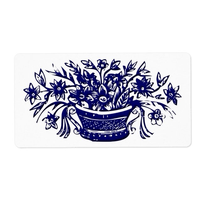 Vintage Woodcut Blue Flowers Label (Front)
