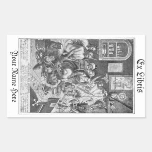 Vintage woodcut Sorcery Ex Libris Bookplate Sticker