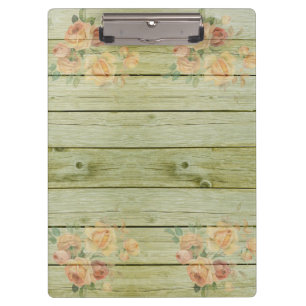 Vintage Wooden Background Modern Green Rose Decor Clipboard