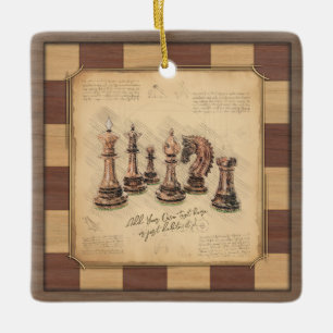 Vintage Wooden Chessboard, Chess Player Gift Ceramic Ornament