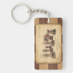 Vintage Wooden Chessboard, Chess Player Gift Keychain