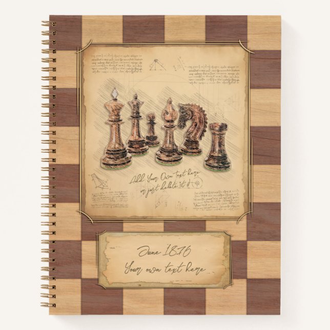 Vintage Wooden Chessboard, Chess Player Gift Notebook (Front)