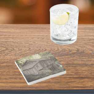 Vintage Wooden Grist Mill Photo Stone Coaster