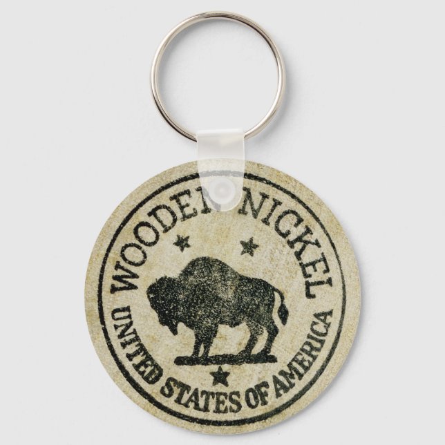 Vintage Wooden Nickel Keychain (Front)