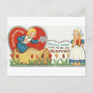 Vintage Wooden Shoe Valentine Holiday Postcard