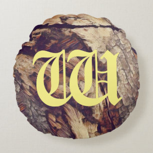Vintage wooden tree trunk background customizable  round pillow
