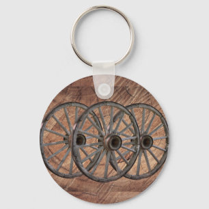 Vintage Wooden Wagon Wheels Keychain