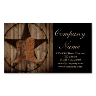vintage woodgrain cowboy boots western country Magnetic business card