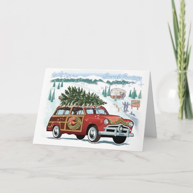 Vintage Woodie Wagon Christmas Cards (Front)