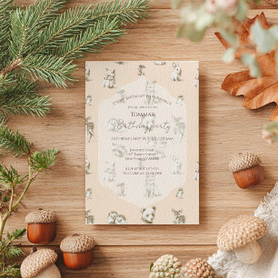 Vintage Woodland Baby Animals Birthday Invitation