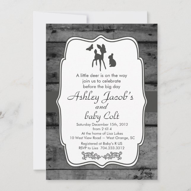 Vintage Woodland Bambi Baby Deer Baby Shower Invitation (Front)