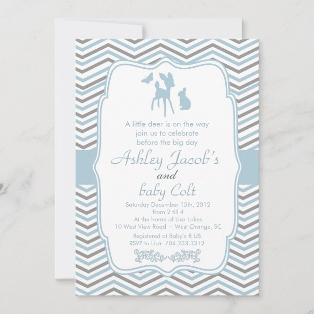 Vintage Woodland Bambi Deer & Rabbit Baby Shower Invitation (Front)