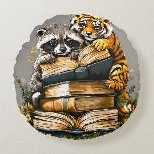 Vintage Woodland Book Club Round Pillow