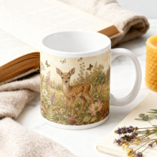 Vintage Woodland Botanical Deer Cottagecore  Large Coffee Mug