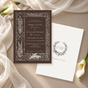 Vintage Woodland Botanical Espresso Ivory Wedding Invitation