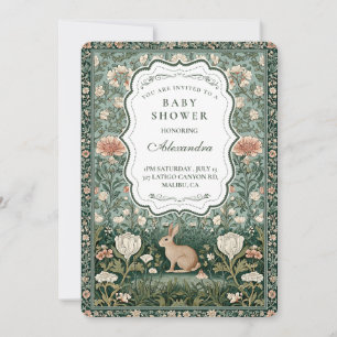 Vintage Woodland Bunny Floral Baby Shower Invitation