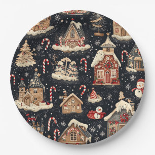 Vintage Woodland Christmas Pattern (14) Paper Plate