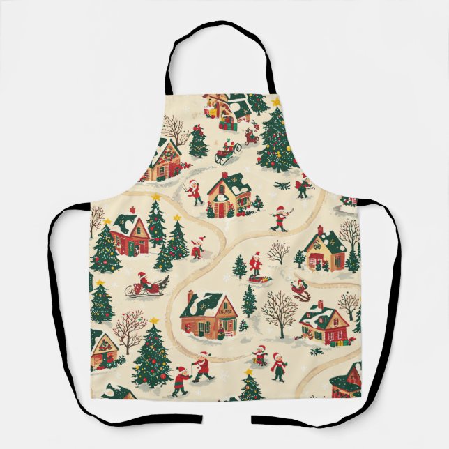 Vintage Woodland Christmas Pattern (18) Apron (Front)