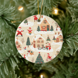 Vintage Woodland Christmas Pattern (19) Ceramic Ornament