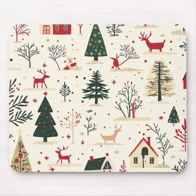 Vintage Woodland Christmas Pattern (1) Mouse Pad (Front)