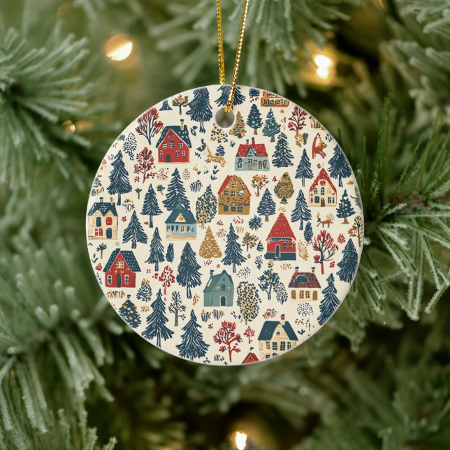 Vintage Woodland Christmas Pattern (20) Ceramic Ornament (Tree)