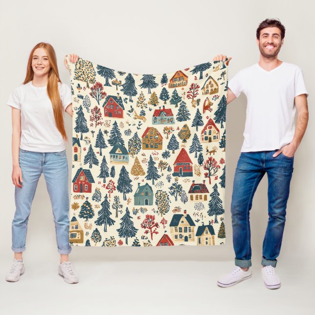 Vintage Woodland Christmas Pattern (20) Fleece Blanket (In Situ)