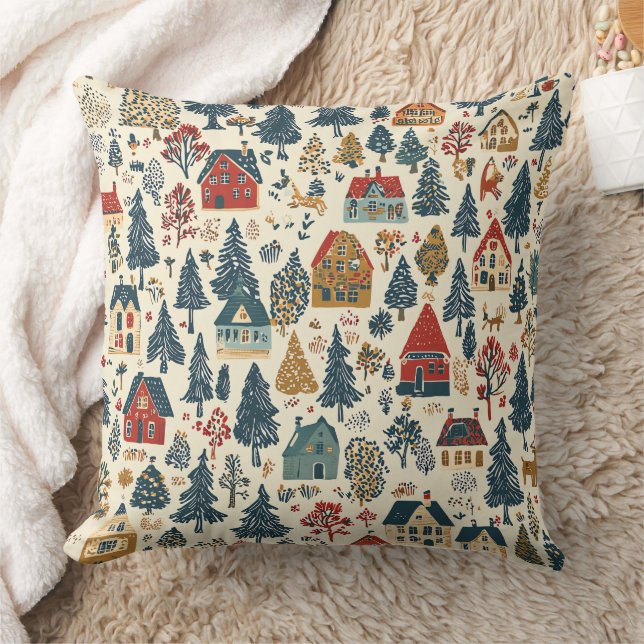 Vintage Woodland Christmas Pattern (20) Throw Pillow (Blanket)