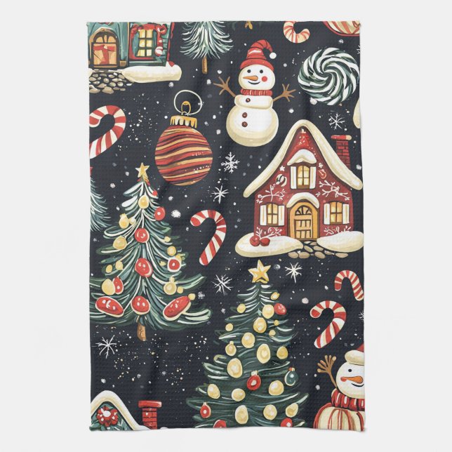 Vintage Woodland Christmas Pattern (5) Kitchen Towel (Vertical)