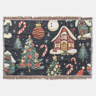 Vintage Woodland Christmas Pattern (5) Throw Blanket