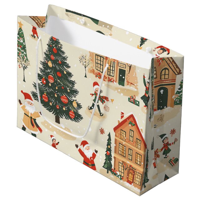 Vintage Woodland Christmas Pattern (8) Large Gift Bag (Front Angled)