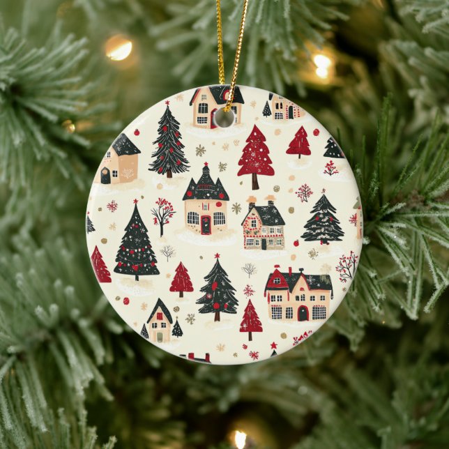 Vintage Woodland Christmas Pattern (9) Ceramic Ornament (Tree)