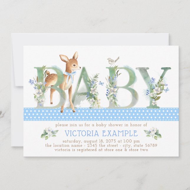Vintage Woodland Deer Baby Boy Shower Invitations (Front)