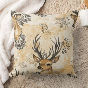 Vintage Woodland Deer Pattern Throw Pillow