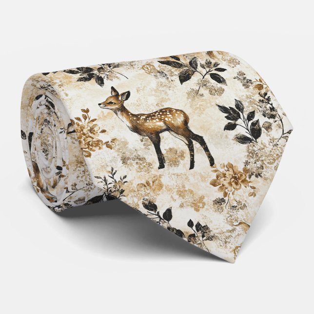 Vintage Woodland Deer Pattern Tie (Rolled)